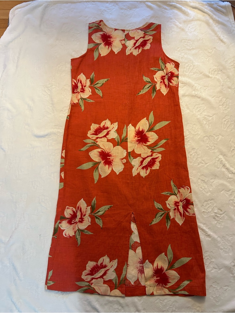 Vintage Women’s Orange Floral One-Piece Dress - Sleeveless Summer